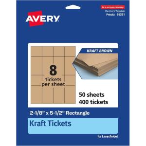 imageAvery Printable Rectangle Tickets 218quot x 512quot Kraft Brown Cardstock LaserInkjet Printable 400 Total400 cards