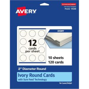 imageAvery Printable Round Cards Sure Feed Technology 2quot Diameter Matte White Cardstock PrinttotheEdge LaserInkjet Cards 300 TotalIvory