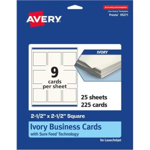 imageAvery Printable Square Business Cards Sure Feed Technology 25quot x 25quot Ivory Cardstock PrinttotheEdge LaserInkjet Cards 450 Total225 cards