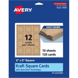 imageAvery Printable Square Cards Sure Feed Technology 2quot x 2quot Matte White Cardstock PrinttotheEdge LaserInkjet Cards 120 TotalKraft Brown