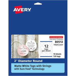 imageAvery Tags with Metallic Gold Borders and Strings 2quot x 35quot 40 Total LaserInkjet Printable Tags 3326Matte White