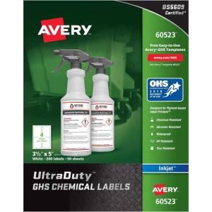 imageAvery Ultra Duty GHS Chemical Labels for Pigment Inkjet Printers Waterproof UV Resistant 35 x 5 60523