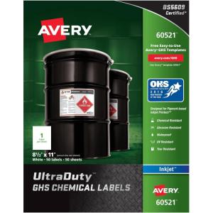imageAvery Ultra Duty GHS Chemical Labels for Pigment Inkjet Printers Waterproof UV Resistant 85 x 11 60521812 x 11