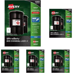 imageAvery Ultra Duty GHS Chemical Labels for Pigment Inkjet Printers Waterproof UV Resistant 85 x 11 60521812 x 11 Pack of 5