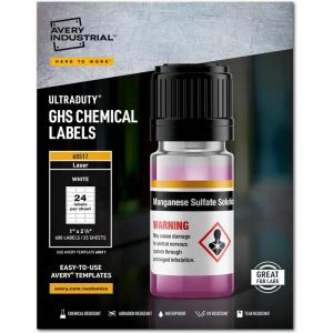 imageAvery UltraDuty GHS Chemical Labels for Laser Printers Waterproof UV Resistant 1 x 25 Pack of 600 60517Pack of 5