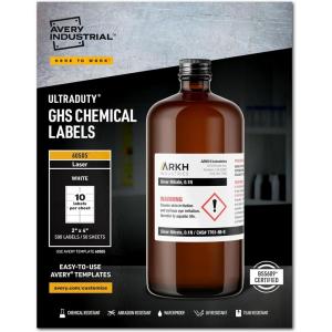imageAvery UltraDuty GHS Chemical Labels for Laser Printers Waterproof UV Resistant 2 x 4 500 Pack 605051 Pack