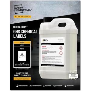 imageAvery UltraDuty GHS Chemical Labels for Laser Printers Waterproof UV Resistant 4 x 4 200 Pack 60504One Size