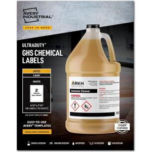 imageAvery UltraDuty GHS Chemical Labels for Laser Printers Waterproof UV Resistant 475 x 775 100 Pk605021 Packs