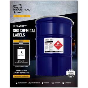 imageAvery UltraDuty GHS Chemical Labels for Laser Printers Waterproof UV Resistant 85 x 11 50 Pack 605011