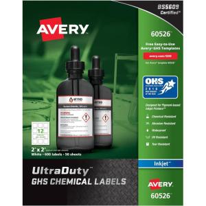 imageAvery UltraDuty GHS Chemical Labels for Pigment Inket Printers Waterproof UV Resistant 2x2 600Pk 60526