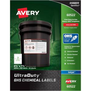 imageAvery UltraDuty GHS Chemical Labels for Pigment Inkjet Printers Waterproof UV Resistant 48 x 78 60522434 x 734