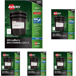 imageAvery UltraDuty GHS Chemical Labels for Pigment Inkjet Printers Waterproof UV Resistant 48 x 78 60522434 x 734 Pack of 5