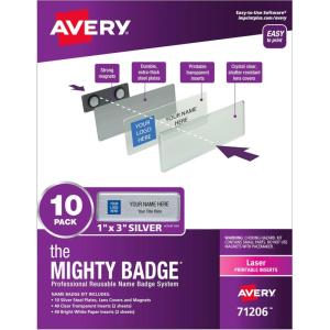 imageThe Mighty Badge by Avery 1quot x 3quot Magnetic Name Tags 50 Silver Name Badges 120 Customizable Inserts 7120810 Badges