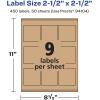 imageAvery Kraft Brown Square Labels Sure Feed Technology 25quot x 25quot 135 Kraft Brown Labels LaserInkjet Printable450 labels