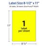 imageAvery Printable Sticker Paper 812quot x 11quot FullSheet Labels Neon Yellow Labels LaserInkjet Printable 20 Total Great for Packaging and Stickers20 labels
