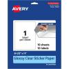 imageAvery Glossy Clear Sticker Paper 85quot x 11quot 10 Glossy Clear Labels LaserInkjet Printable Great for Product Merchandising Weddings and Mailing10 labels