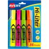 imageAvery HiLiter DeskStyle Highlighters Smear Safe Ink Chisel Tip 4 Assorted Color Highlighters per Pack 144 Total 36 Packs of 24063