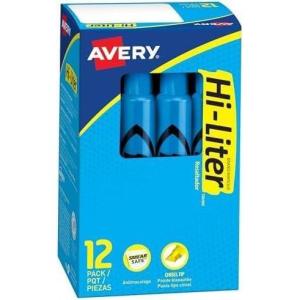 imageAVERY HiLiter DeskStyle Highlighters Smear Safe Ink Chisel Tip 12 Fluorescent Blue Highlighters 2401612 Count Pack of 12