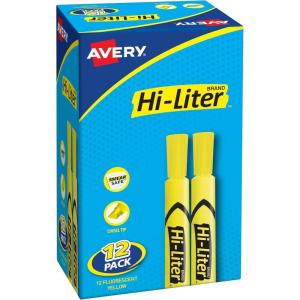 imageAVERY HiLiter DeskStyle Highlighters Smear Safe Ink Chisel Tip 12 Yellow Highlighters 9803512 Count Pack of 12