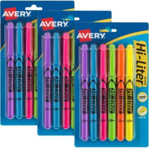 imageAVERY HiLiter PenStyle Highlighters Chisel Tip 6 Highlighters Assorted Colors 3 Packs 25602