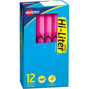 imageAVERY HiLiter PenStyle Highlighters Smear Safe Ink Chisel Tip 12 Fluorescent Pink Highlighters 23592