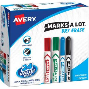 imageAVERY Marks A Lot Dry Erase Markers Low Odor White Board Markers with Chisel Tip 4 Assorted Colors 2440924 Count Pack of 1