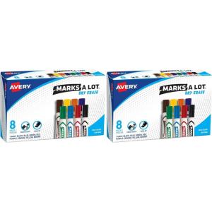imageAVERY Marks A Lot Dry Erase Markers Low Odor White Board Markers with Chisel Tip 4 Assorted Colors 244098 Count Pack of 2