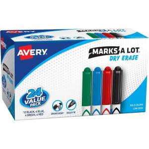 imageAVERY Marks A Lot Value Pack Dry Erase Markers White Board Markers with Bullet Tip 24 Assorted 29860