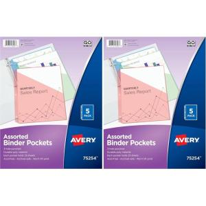imageAvery Binder Pockets for 3 Ring Binders Assorted Colors Fits 85quot x 11quot Documents AcidFree and ArchivalSafe 5 Folders Total 752545 Count Pack of 2