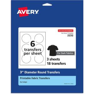 imageAvery Dark Transfer Paper for TShirts 3quot Diameter Pre DieCut IronOn Circle Transfers PrinttotheEdge 3 Sheets of Heat Transfer Paper 18 Total 02232