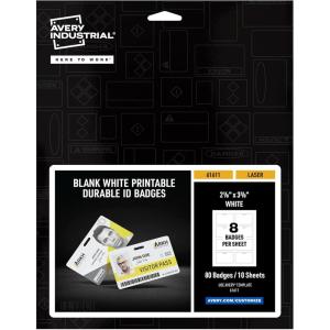 imageAvery Durable ID Cards Laser Printable on Both Sides Blank White 80 Total 2125quot x 3375quot 61610ID Badges
