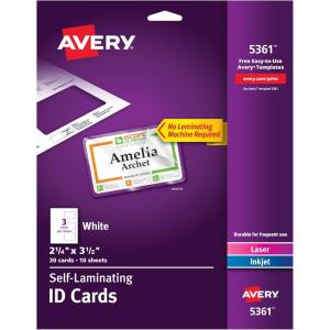 imageAvery Durable ID Cards Laser Printable on Both Sides Blank White 80 Total 2125quot x 3375quot 61610ID Cards