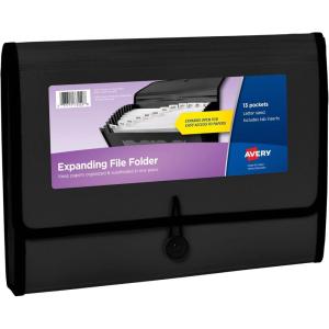 imageAvery Expanding File Folder Organizer 13Pocket Accordion File Organizer Black Holds 425 LetterA4Size Sheets 73553Black