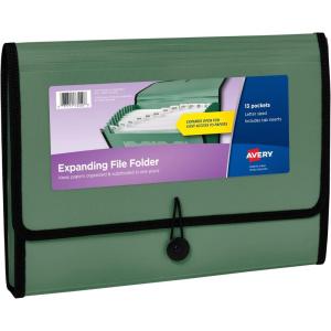 imageAvery Expanding File Folder Organizer 13Pocket Accordion File Organizer Black Holds 425 LetterA4Size Sheets 73553Sage