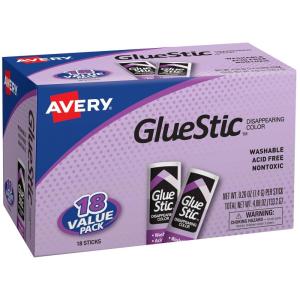 imageAvery Glue Stick Disappearing Purple Color Washable Nontoxic 026 oz Permanent Glue Stic 6pk 9809618 pack