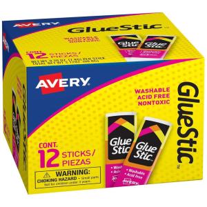 imageAvery Glue Stick White Washable Nontoxic 026 oz Permanent Glue Stic 6pk 9809512 sticks