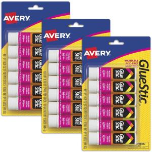 imageAvery Glue Stick White Washable Nontoxic 026 oz Permanent Glue Stic 6pk 9809518 sticks 3 packs