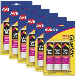 imageAvery Glue Stick White Washable Nontoxic 026 oz Permanent Glue Stic 6pk 9809518 sticks 6 packs