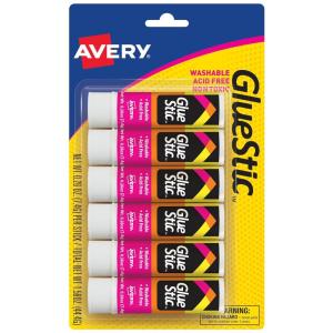 imageAvery Glue Stick White Washable Nontoxic 026 oz Permanent Glue Stic 6pk 980956 sticks