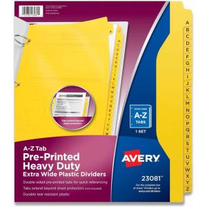 imageAvery HeavyDuty Plastic Industrial Dividers 26 AZ Tabs Yellow 23081AZ Plastic Dividers