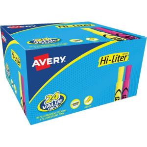 imageAvery HiLiter Desk Style Chisel Tip 24 Pink and Yellow Highlighters 98189