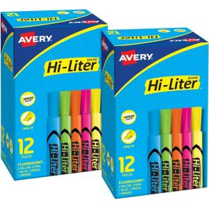 imageAvery HiLiter DeskStyle Highlighters Chisel Tip 12 Highlighters Assorted Colors 2 Packs 25601