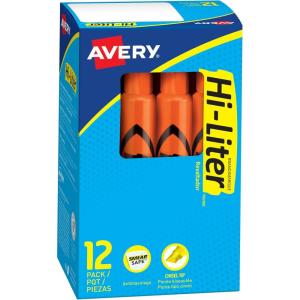 imageAvery HiLiter DeskStyle Highlighters Smear Safe Ink Chisel Tip 12 Fluorescent Orange Highlighters 2405012 Count Pack of 1