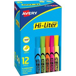 imageAvery HiLiter DeskStyle Highlighters Smear Safe Ink Chisel Tip is great for sketch book art 12 Assorted Colors 98034