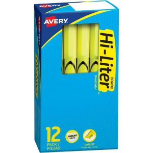 imageAvery HiLiter PenStyle Highlighters Smear Safe Ink Chisel Tip 12 Fluorescent Yellow Highlighters 2359112 Count Pack of 6