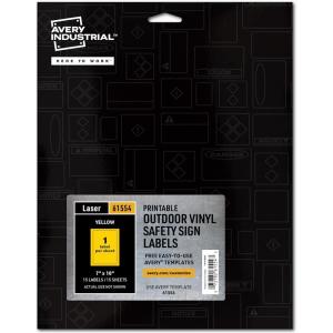 imageAvery Industrial Outdoor Vinyl Sign Labels 7quot x 10quot Permanent Laser Printable Safety Yellow 15 Blank Signs 61554