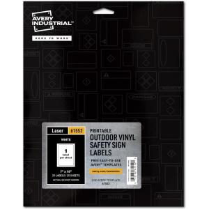 imageAvery Industrial Outdoor Vinyl Sign Labels 7quot x 10quot Permanent Laser Printable White 25 Blank Signs 61552