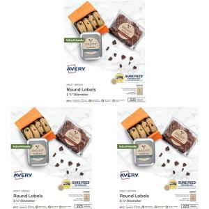 imageAvery Kraft Brown Round Labels with Sure Feed Technology 25quot Diameter Print to The Edge LaserInkjet Printable Labels 225 Total 22808One Size Pack of 3