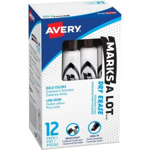 imageAvery Marks A Lot Dry Erase Markers Low Odor Chisel Tip 12 Black Whiteboard Markers for Classroom and School Supplies Office Supplies and More 24408Black