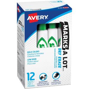 imageAvery Marks A Lot Dry Erase Markers Low Odor Chisel Tip 12 Black Whiteboard Markers for Classroom and School Supplies Office Supplies and More 24408Green